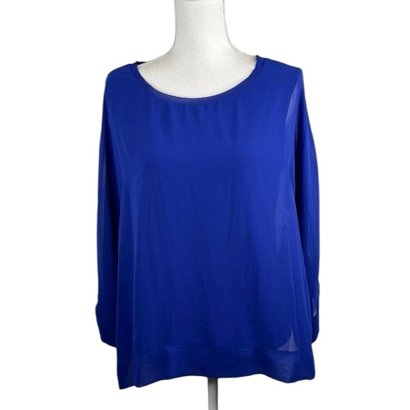 Worthington Blue Flowy Sheer Long Sleeve Top Size Large - Picture 1 of 7